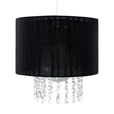 Valuelights Oba Modern Black Voile Ribbon Wrapped Shade With Acrylic Droplets (D)28Cm - image 1