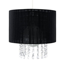 Valuelights Oba Modern Black Voile Ribbon Wrapped Shade With Acrylic Droplets (D)28Cm