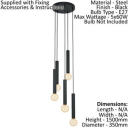 Stylish Black Pendant Ceiling Light With 5 E27 Bulb Holders For Modern Kitchens - thumbnail 2