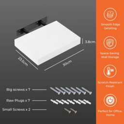 Innoteck White High Gloss Floating Shelf Rectangular 30Cm Modern Wall Mounted Shelf - thumbnail 5