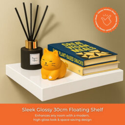 Innoteck White High Gloss Floating Shelf Rectangular 30Cm Modern Wall Mounted Shelf - thumbnail 2