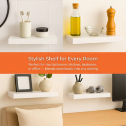 Innoteck White High Gloss Floating Shelf Rectangular 30Cm Modern Wall Mounted Shelf - thumbnail 7