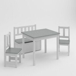 Urbn-Living Urbnliving 53Cm Height Wooden Children's Kids Toddlers Table, 2 Chairs & Toy Storage Bench Activity Set White & Grey - thumbnail 2