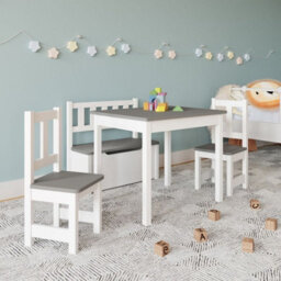 Urbn-Living Urbnliving 53Cm Height Wooden Children's Kids Toddlers Table, 2 Chairs & Toy Storage Bench Activity Set White & Grey - thumbnail 6