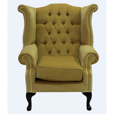 Chesterfield High Back Wing Chair Pimlico Corn Fabric In Queen Anne Style - image 1