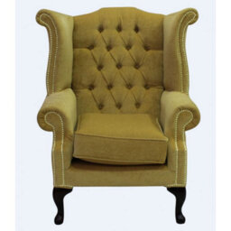 Chesterfield High Back Wing Chair Pimlico Corn Fabric In Queen Anne Style - thumbnail 1