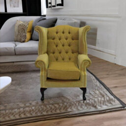 Chesterfield High Back Wing Chair Pimlico Corn Fabric In Queen Anne Style - thumbnail 2