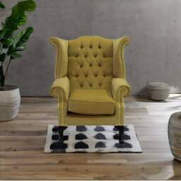 Chesterfield High Back Wing Chair Pimlico Corn Fabric In Queen Anne Style - thumbnail 3