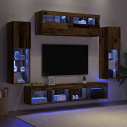 Berkfield Durable 8 Piece Tv Wall Units With Led Old Wood Engineered Wood - thumbnail 6