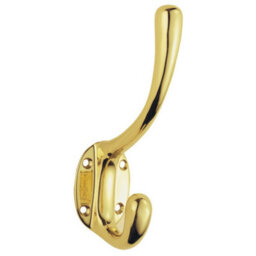 Heavyweight One Piece Hat & Coat Hook 76mm Projection Polished Brass - thumbnail 5