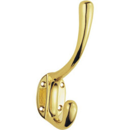 Heavyweight One Piece Hat & Coat Hook 76mm Projection Polished Brass - thumbnail 1