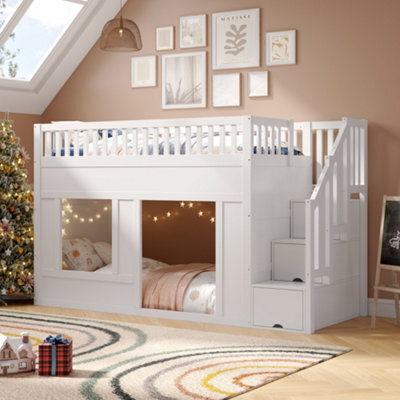 Modernluxe 3Ft Bunk Bed, 90X190Cm, Loft Bed, Children's Bed, Wooden Bed, With Storage Stairs, Convertible Play Area Below, White - image 1