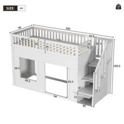 Modernluxe 3Ft Bunk Bed, 90X190Cm, Loft Bed, Children's Bed, Wooden Bed, With Storage Stairs, Convertible Play Area Below, White - thumbnail 4