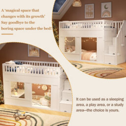 Modernluxe 3Ft Bunk Bed, 90X190Cm, Loft Bed, Children's Bed, Wooden Bed, With Storage Stairs, Convertible Play Area Below, White - thumbnail 5
