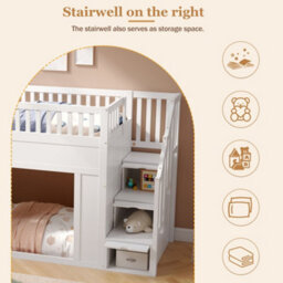 Modernluxe 3Ft Bunk Bed, 90X190Cm, Loft Bed, Children's Bed, Wooden Bed, With Storage Stairs, Convertible Play Area Below, White - thumbnail 6