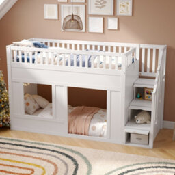 Modernluxe 3Ft Bunk Bed, 90X190Cm, Loft Bed, Children's Bed, Wooden Bed, With Storage Stairs, Convertible Play Area Below, White - thumbnail 3