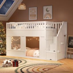 Modernluxe 3Ft Bunk Bed, 90X190Cm, Loft Bed, Children's Bed, Wooden Bed, With Storage Stairs, Convertible Play Area Below, White - thumbnail 2