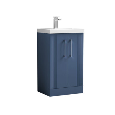 Balterley Belvide Partial Fluted 2 Door Floor Standing Vanity Unit With 1 Tap Hole Thin-Edge Basin- 500mm - Satin Blue - image 1