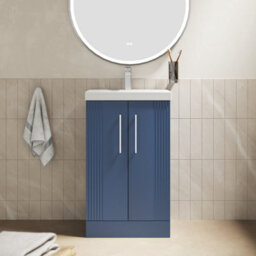 Balterley Belvide Partial Fluted 2 Door Floor Standing Vanity Unit With 1 Tap Hole Thin-Edge Basin- 500mm - Satin Blue - thumbnail 2