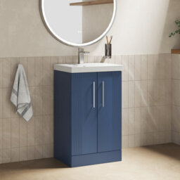 Balterley Belvide Partial Fluted 2 Door Floor Standing Vanity Unit With 1 Tap Hole Thin-Edge Basin- 500mm - Satin Blue - thumbnail 4