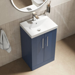 Balterley Belvide Partial Fluted 2 Door Floor Standing Vanity Unit With 1 Tap Hole Thin-Edge Basin- 500mm - Satin Blue - thumbnail 5