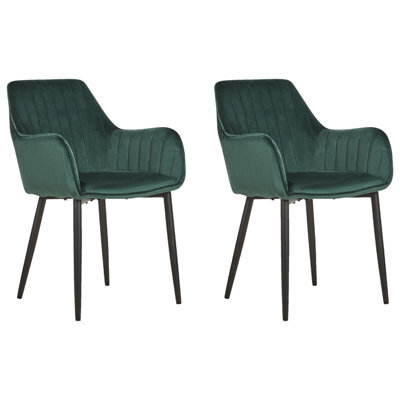Beliani Set Of 2 Dining Chairs Wellston Velvet Dark Green - image 1
