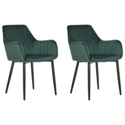 Beliani Set Of 2 Dining Chairs Wellston Velvet Dark Green