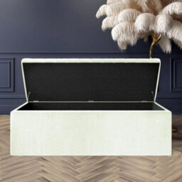 90Cm Large Plain Safar Storage Ottoman Box, Cream Plush Velvet Upholstered Deep Storage Ottoman End Of Bed Bench - thumbnail 2