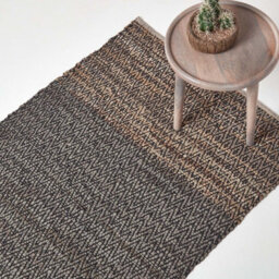 Homescapes Grey Recycled Leather Handwoven Herringbone Rug, 150 X 240 Cm - thumbnail 1