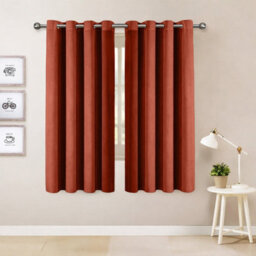 Oxford Homeware Eyelet Linen Effect Curtains Rust Fully Lined 100% Blackout Thermal Insulated Curtains Pair (W)117Cmx(L)137Cm - thumbnail 1