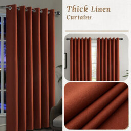 Oxford Homeware Eyelet Linen Effect Curtains Rust Fully Lined 100% Blackout Thermal Insulated Curtains Pair (W)117Cmx(L)137Cm - thumbnail 6