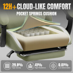 GTPLAYER Fabric Gaming Chair, Ergonomic Computer Chair with Footrest Lumbar Support Heavy Duty Svivel Office Desk Chairs, Green - thumbnail 3