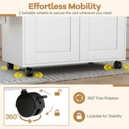 Costway Kitchen Island Cart W/ Lockable Wheels Mobile Trolley W/ 2-Door Cabinet-White - thumbnail 8