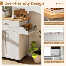 Costway Kitchen Island Cart W/ Lockable Wheels Mobile Trolley W/ 2-Door Cabinet-White - thumbnail 9