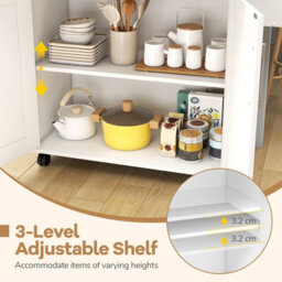 Costway Kitchen Island Cart W/ Lockable Wheels Mobile Trolley W/ 2-Door Cabinet-White - thumbnail 7