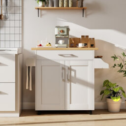 Costway Kitchen Island Cart W/ Lockable Wheels Mobile Trolley W/ 2-Door Cabinet-White - thumbnail 5