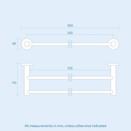 Nes Home 600mm Black Matte Double Tower Bar Stainless Steel Modern Bathroom Towel Rod - thumbnail 2