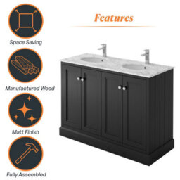 Plum&clay Fairmont Traditional Black Square Floor Standing Bathroom Vanity Unit With Ceramic Basin & Marble Top (W)1200mm - thumbnail 5