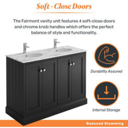 Plum&clay Fairmont Traditional Black Square Floor Standing Bathroom Vanity Unit With Ceramic Basin & Marble Top (W)1200mm - thumbnail 3