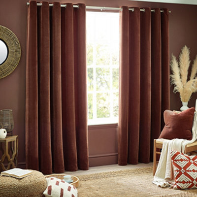 Yard Heavy Chenille Velvet Room Darkening Eyelet Curtain Pair Nutmeg (W)168Cm X (D)137Cm - image 1