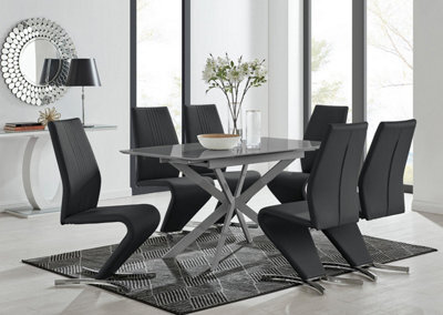 Furniturebox Uk Lira 100Cm Grey Metal Extending Dining Table & 6 Black Willow Chairs - image 1