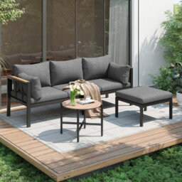 Btm Corner Sofa Garden Set With Coffee Table Footstool Galvanized Steel Tube Glass Table Top Outdoor Furniture Grey - thumbnail 2