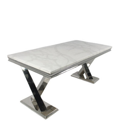 Stratus Interiors Winsor 1.8Mt Marble Dining Table Silver Base - Brown Marble - image 1