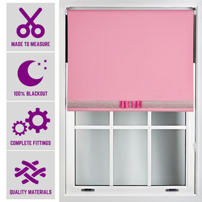 Pink Blackout Roller Blind With Silver Diamante & Pink Bow Free Cut Down Service By Furnished - (W)90Cm X (L)210Cm - image 1