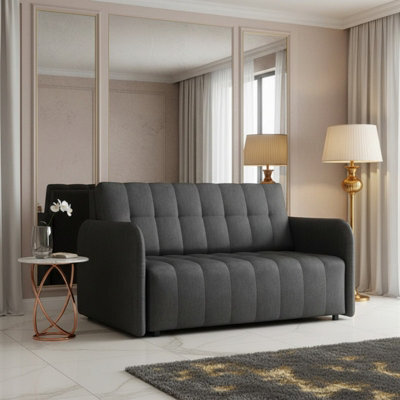 Viva Grand Iii Upholstered Sofa Bed With Sleeping Function Storage Compartment Wooden Legs Living Room 145Cm Graphite - image 1