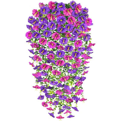 Artificial Flowers, 4 Pieces Petunia Artificial Outdoor Plant, Artificial Hanging Petunia Plant, Uv Resistant Flowers, Purple Red - image 1