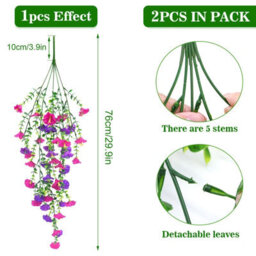 Artificial Flowers, 4 Pieces Petunia Artificial Outdoor Plant, Artificial Hanging Petunia Plant, Uv Resistant Flowers, Purple Red - thumbnail 2