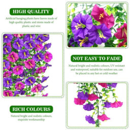 Artificial Flowers, 4 Pieces Petunia Artificial Outdoor Plant, Artificial Hanging Petunia Plant, Uv Resistant Flowers, Purple Red - thumbnail 3