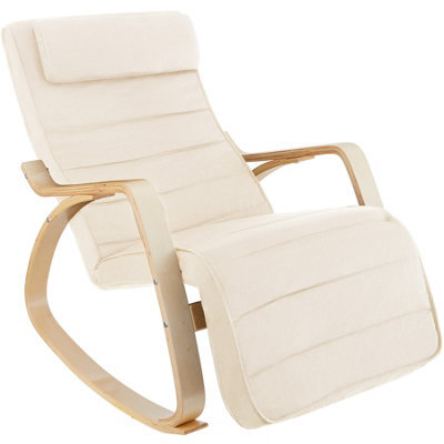 Tectake 1 Rocking Chair Onda - With Armrests, Comfortable Padding With Pillow, 5-Step Adjustable Footrest - Beige - image 1