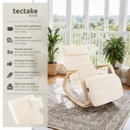 Tectake 1 Rocking Chair Onda - With Armrests, Comfortable Padding With Pillow, 5-Step Adjustable Footrest  - Beige - thumbnail 2